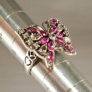 New Vintage Charles Winston Pink Cubic Zirconias Butterfly Silver Ring